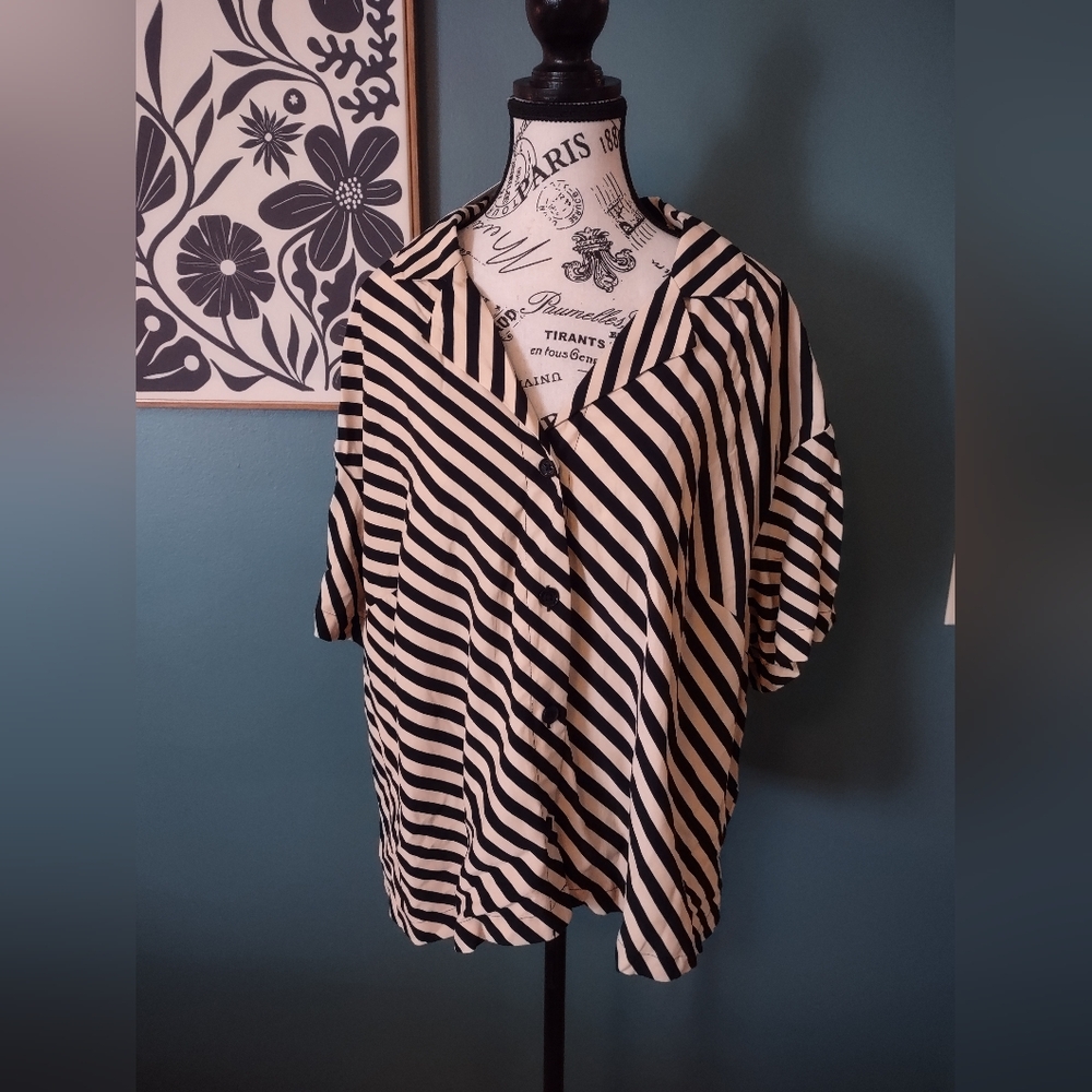 Target Black and Cream Striped Button Down Shirt